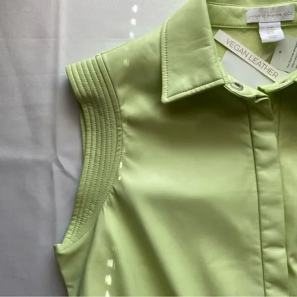 NWT House of Harlow 1960 Lime Green Vegan Leather Midi Shirt Dress Size Medium - Picture 7 of 16